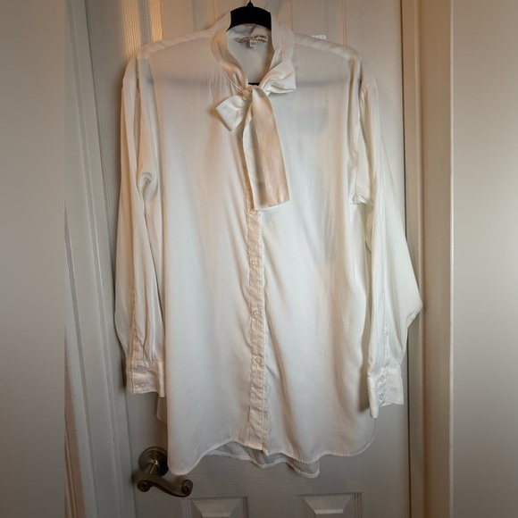 Elizabeth and James White Tunic / Blouse Neck Tie, Long Sleeve Button Down - Picture 1 of 8